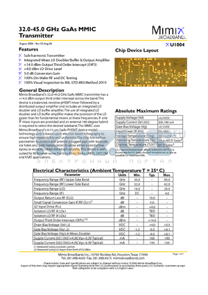 XU1004 datasheet - 32.0-45.0 GHz GaAs MMIC