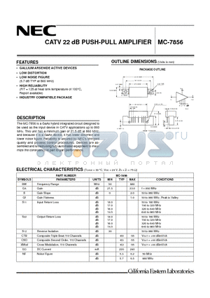 MC7856 datasheet - CATV 22 dB PUSH-PULL AMPLIFIER