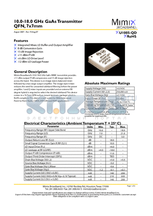 XU1005-QD_07 datasheet - 10.0-18.0 GHz GaAs Transmitter QFN, 7x7mm