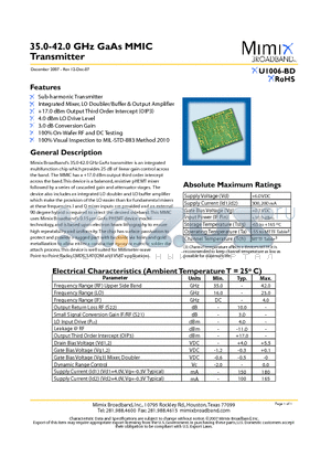 XU1006-BD datasheet - 35.0-42.0 GHz GaAs MMIC Transmitter