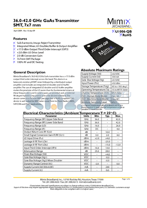 XU1006-QB_09 datasheet - 36.0-42.0 GHz GaAs Transmitter