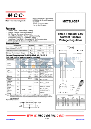 MC78L05BP datasheet - Three-Terminal Low Current Positive Voltage Regulator