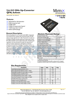 XU1012-QH datasheet - 5.6-10.5 GHz Up-Converter