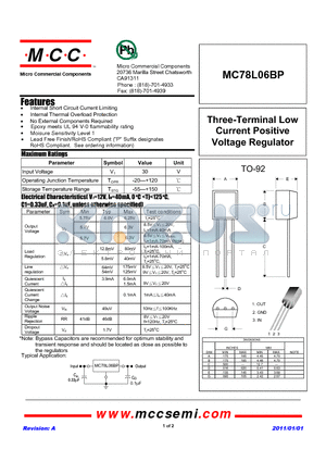 MC78L06BP_11 datasheet - Three-Terminal Low Current Positive Voltage Regulator