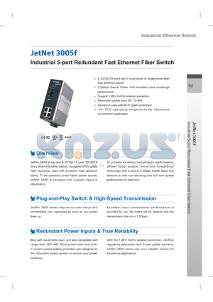 JETNET3005F-S datasheet - Industrial 5-port Redundant Fast Ethernet Fiber Switch