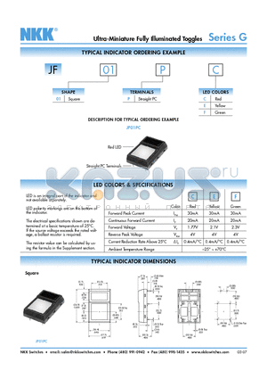 JF01PF datasheet - Ultra-Miniature Fully Illuminated Toggles