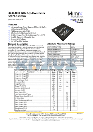 XU1019-QH-EV1 datasheet - 37.0-40.0 GHz Up-Converter QFN, 4x4mm