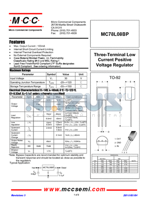 MC78L08BP-BP datasheet - Three-Terminal Low Current Positive Voltage Regulator