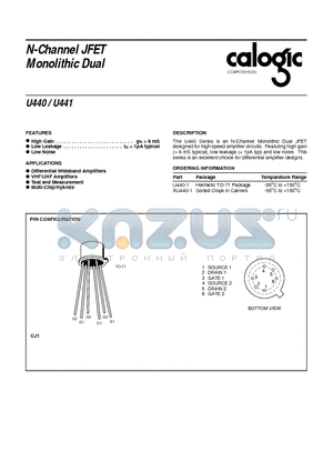 XU440 datasheet - N-Channel JFET Monolithic Dual