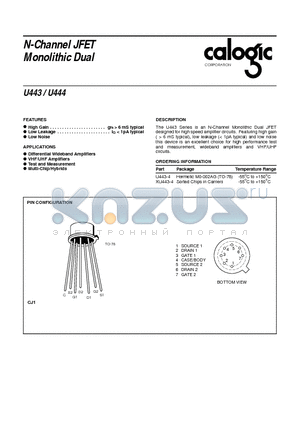 XU443 datasheet - N-Channel JFET Monolithic Dual