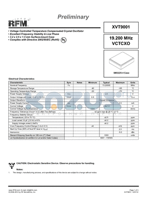 XVT9001 datasheet - 19.200 MHz VCTCXO