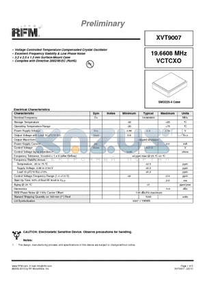 XVT9007 datasheet - Voltage Controlled Temperature Compensated Crystal Oscillator