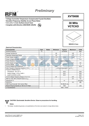XVT9008 datasheet - Voltage Controlled Temperature Compensated Crystal Oscillator