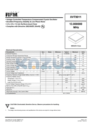 XVT9011 datasheet - Voltage Controlled Temperature Compensated Crystal Oscillator