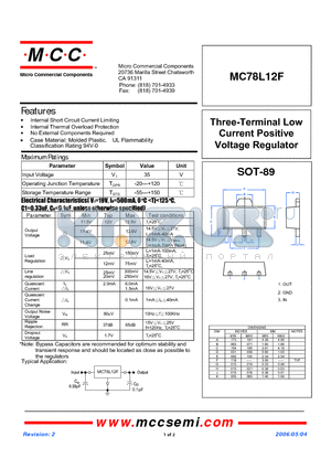 MC78L12F datasheet - Three-Terminal Low Current Positive Voltage Regulator