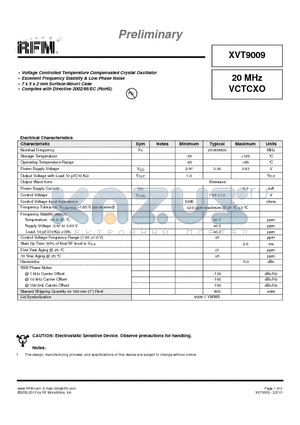 XVT9009 datasheet - Voltage Controlled Temperature Compensated Crystal Oscillator