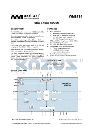 XWM8734EDS/R datasheet - Stereo Audio CODEC