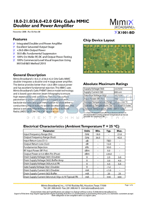 XX1001-BD datasheet - 18.0-21.0/36.0-42.0 GHz GaAs MMIC