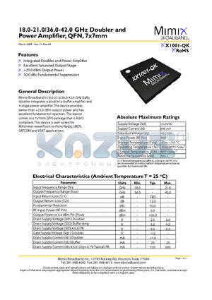 XX1001-QK datasheet - 18.0-21.0/36.0-42.0 GHz Doubler