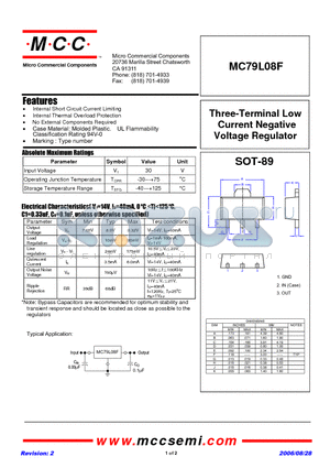 MC79L08F datasheet - Three-Terminal Low Current Negative Voltage Regulator