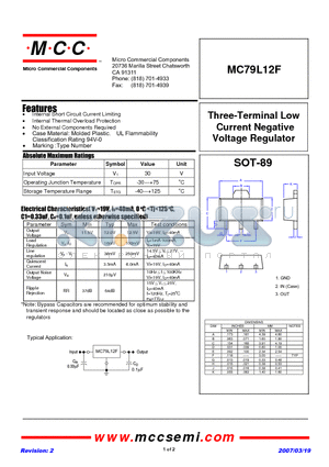 MC79L12F datasheet - Three-Terminal Low Current Negative Voltage Regulator