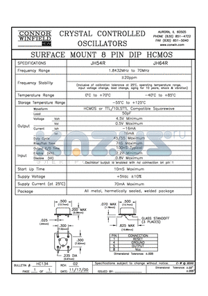 JH54R datasheet - SURFACE MOUNT 8 PIN DIP HCMOS