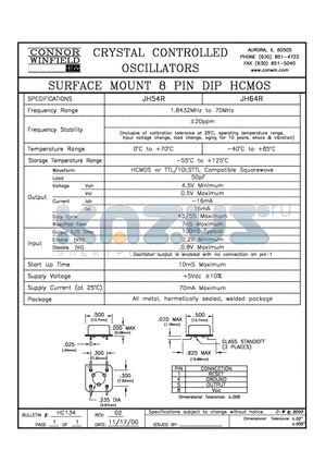 JH64R datasheet - SURFACE MOUNT 8 PIN DIP HCMOS