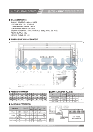 JHD536-32064 datasheet - 320X64 DOTS