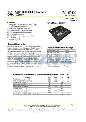 XX1007-QT datasheet - 13.5-17.0/27.0-34.0 GHz Doubler
