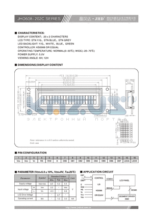 JHD608-202C datasheet - 20X2 CHARACTERS