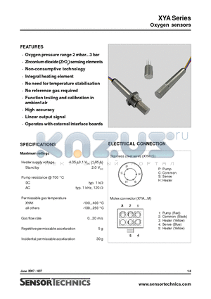 XYA7M datasheet - Oxygen sensors