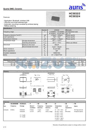 HC5032 datasheet - Quartz SMD, Ceramic