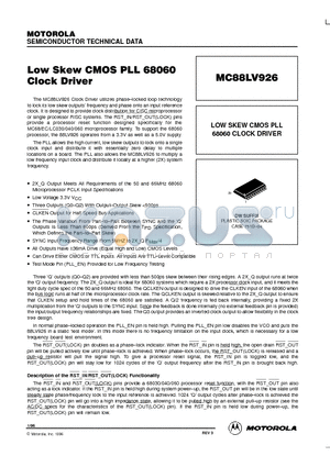 MC88LV926DW datasheet - LOW SKEW CMOS PLL 68060 CLOCK DRIVER