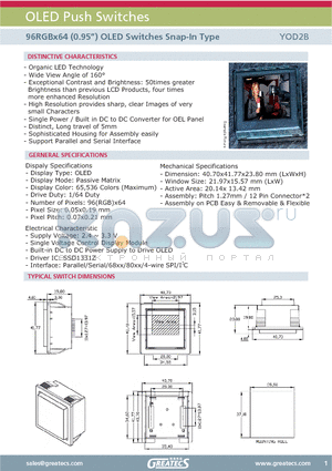 YOD2B datasheet - 96RGBx64 (0.95