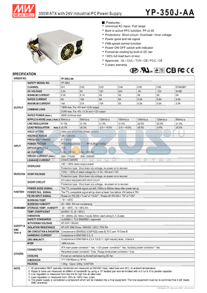 YP-350J-AA datasheet - 350WATX with 24V industrial PC Power Supply