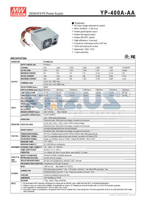 YP-400A-EU datasheet - 300WATX PC Power Supply