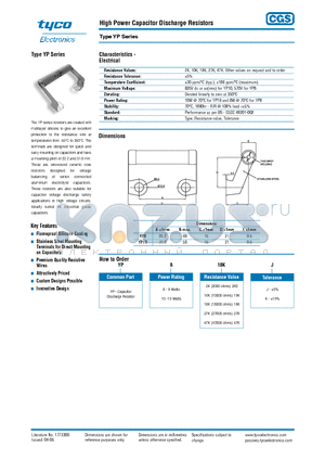 YP10 datasheet - High Power Capacitor Discharge Resisotrs