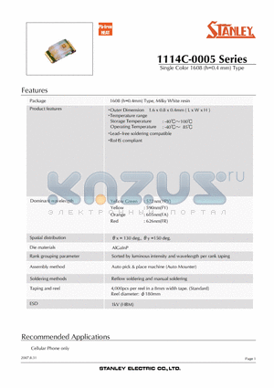 YPY1114C-0005 datasheet - Single Color 1608 (h=0.4 mm) Type