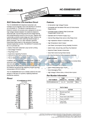 HC9P5509B3999-003 datasheet - SLIC Subscriber Line Interface Circuit