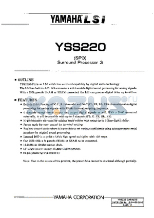YSS220 datasheet - SURROUND PROCESSOR 3