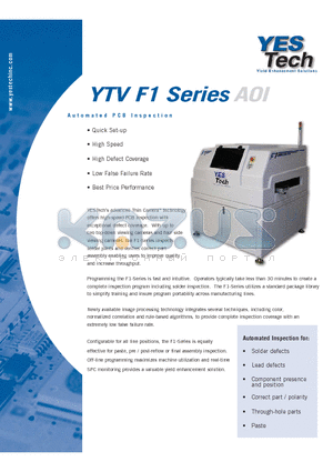 YTV-F1S datasheet - A u t o m a t e d P C B I n s p e c t i o n