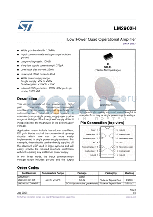 JLM2902H datasheet - Low Power Quad Operational Amplifier