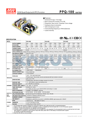 PPQ-100B datasheet - 100W Quad Output with PFC Function