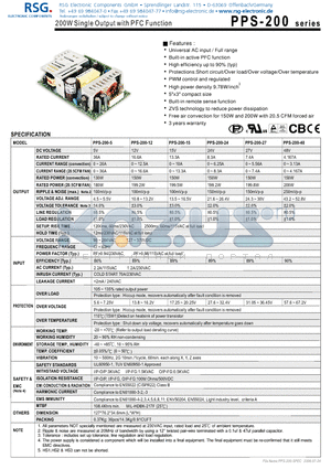 PPS-200-48 datasheet - 200W Single Output with PFC Function