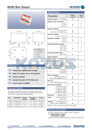 HCD360/ERFN datasheet - OCXO Sine Output