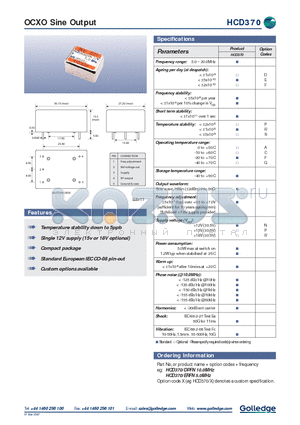 HCD370 datasheet - OCXO SINE OUTPUT