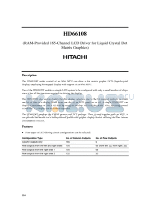 HCD66108BP datasheet - (RAM-Provided 165-Channel LCD Driver for Liquid Crystal Dot Matrix Graphics)