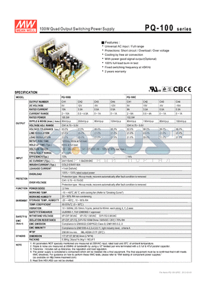 PQ-100B datasheet - 100W Quad Output Switching Power Supply