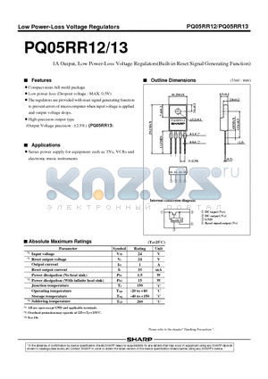 PQ05RR13 datasheet - 1A Output, Low Power-Loss Voltage Regulators(Built-in Reset Signal Generating Function)