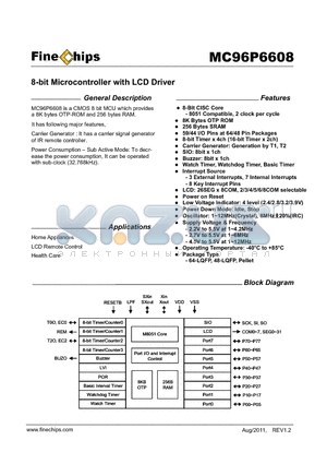 MC96P6608 datasheet - 8-bit Microcontroller with LCD Driver